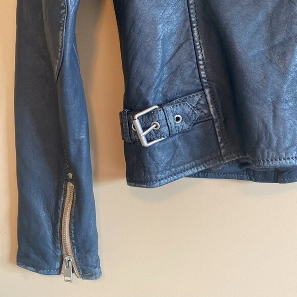 SOLD Mauritius Lamb Leather Moto Jacket Denim Blue - Picture 11 of 16